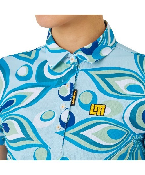 Loudmouth(ラウドマウス)の「LOUDMOUTH/ラウドマウス ゴルフウェア 総柄 シャガデリック 吸汗速乾 UVカット 接触冷感 ボタンダウン 半袖 ポロシャツ(シャツ/ブラウス・レディース・ピンク/ターコイズブルー/イエロー/ホワイト・M/L/S)」の13枚目の写真