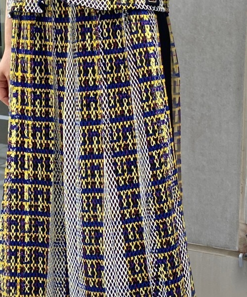 nakagami Check Chiffon Skirt スカート Check Foil Print Tuck Gather