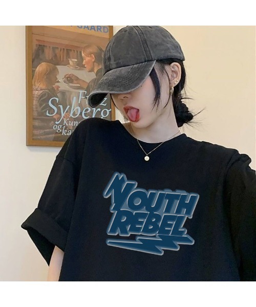 DEVICE（デバイス）の「ビッグシルエット ルーズ シンプル 古着風 フロント ロゴ オーバーサイズ 半袖 Tシャツ（Tシャツ/カットソー・レディース・ホワイト/ブラック・FREE）」の8枚目の写真