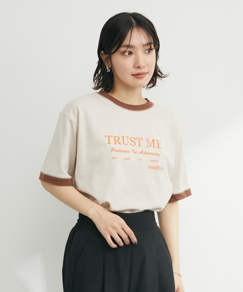 Green Parks(グリーンパークス)の「・novem 9 リンガーロゴptTシャツ(Tシャツ/カットソー・レディース・ブラック/ブラウン/レッド/ブルー・FREE)」の3枚目の写真