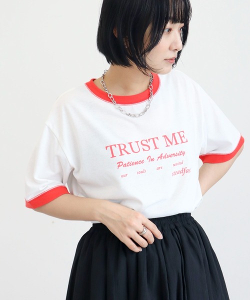 Green Parks(グリーンパークス)の「・novem 9 リンガーロゴptTシャツ(Tシャツ/カットソー・レディース・ブラック/ブラウン/レッド/ブルー・FREE)」の1枚目の写真