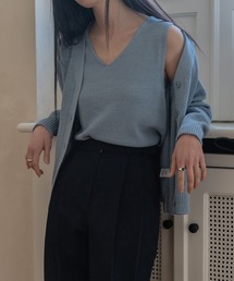 【MUYMONA】【2022SS】V-neck sleeveless color knit mmw22s007