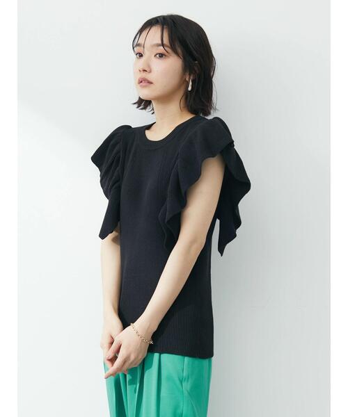 Sugar spoon(シュガースプーン)の「・SUGAR SPOON ラッフルスリーブニット(ニット/セーター・レディース・イエロー/ブラック/オフホワイト/杢グレー・FREE)」の6枚目の写真