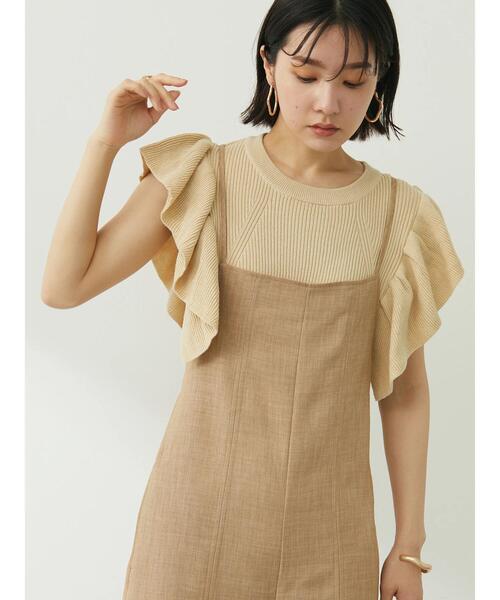 Sugar spoon(シュガースプーン)の「・SUGAR SPOON ラッフルスリーブニット(ニット/セーター・レディース・イエロー/ブラック/オフホワイト/杢グレー・FREE)」の1枚目の写真