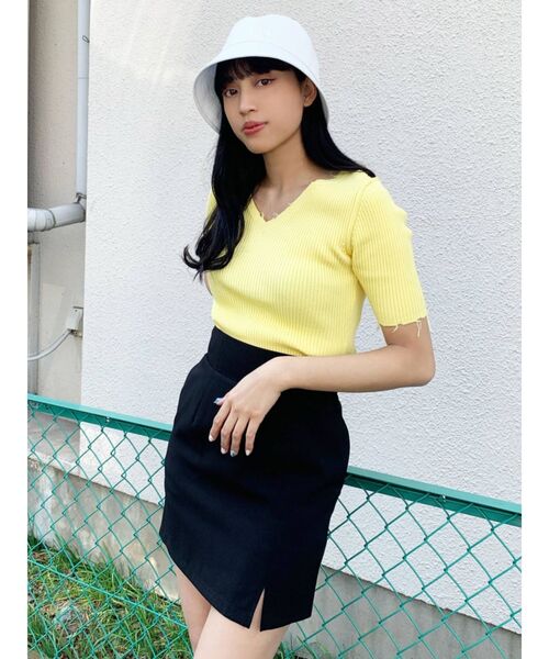 EMODA（エモダ）の「クラッシュショートリブニット（ニット/セーター・レディース・ホワイト/ブラック/イエロー/ブルー・FREE）」の7枚目の写真