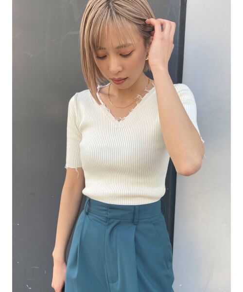 EMODA（エモダ）の「クラッシュショートリブニット（ニット/セーター・レディース・ホワイト/ブラック/イエロー/ブルー・FREE）」の12枚目の写真