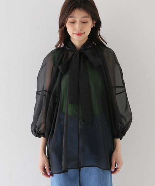 SLOBE IENA(スローブイエナ)の「【CLANE/クラネ】 BALLON SHEER PUFF シャツ(シャツ/ブラウス・レディース・ブラック/ブルー・FREE)」の6枚目の写真