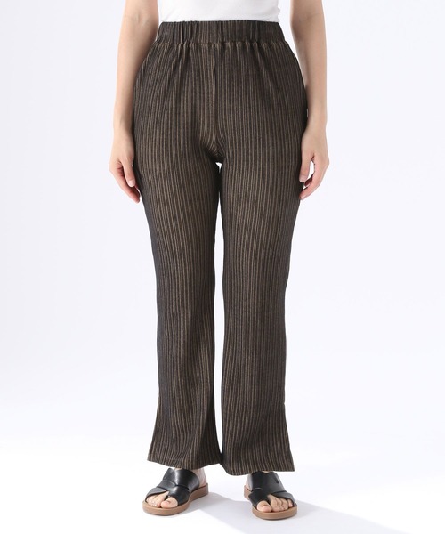 niko and（ニコアンド）の「ストライプリブフレアパンツ