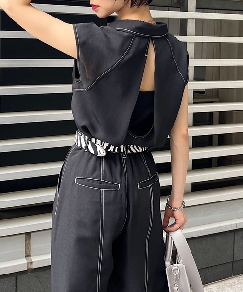 PAGEBOY（ページボーイ）の「バックオープンステッチシャツ（シャツ/ブラウス・レディース・オフホワイト/ブラック/パープル系その他・FREE）」の3枚目の写真