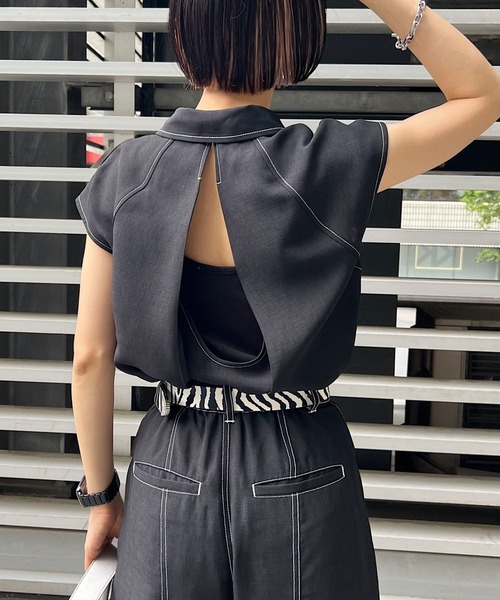 PAGEBOY（ページボーイ）の「バックオープンステッチシャツ（シャツ/ブラウス・レディース・オフホワイト/ブラック/パープル系その他・FREE）」の5枚目の写真