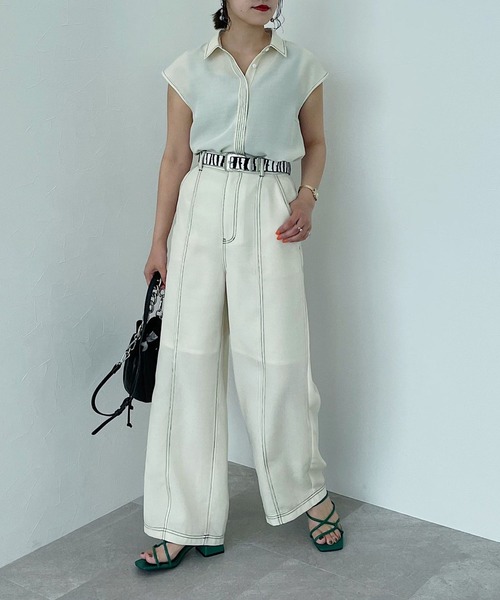 PAGEBOY（ページボーイ）の「バックオープンステッチシャツ（シャツ/ブラウス・レディース・オフホワイト/ブラック/パープル系その他・FREE）」の6枚目の写真