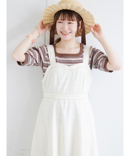 ehka sopo（エヘカソポ）の「マルチボーダースクエアネックカットソー（Tシャツ/カットソー・レディース・グリーン/オフホワイト/グレー/ブラウン・ﾌﾘ-）」の4枚目の写真