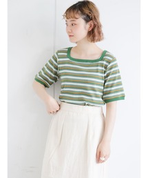 ehka sopo（エヘカソポ）の「マルチボーダースクエアネックカットソー（Tシャツ/カットソー・レディース）」