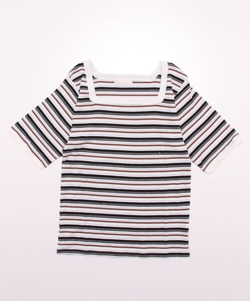 ehka sopo（エヘカソポ）の「マルチボーダースクエアネックカットソー（Tシャツ/カットソー・レディース・グリーン/オフホワイト/グレー/ブラウン・ﾌﾘ-）」の22枚目の写真