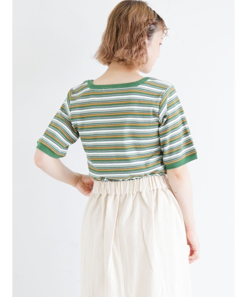 ehka sopo（エヘカソポ）の「マルチボーダースクエアネックカットソー（Tシャツ/カットソー・レディース・グリーン/オフホワイト/グレー/ブラウン・ﾌﾘ-）」の20枚目の写真