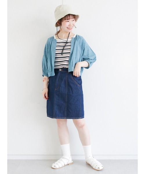 ehka sopo（エヘカソポ）の「マルチボーダースクエアネックカットソー（Tシャツ/カットソー・レディース・グリーン/オフホワイト/グレー/ブラウン・ﾌﾘ-）」の6枚目の写真