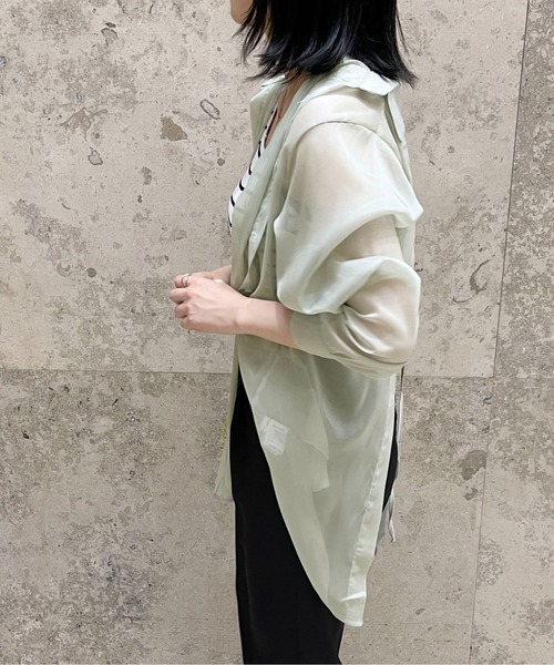PairPair(ペアペア)の「バックリボンシアーシャツ(シャツ/ブラウス・レディース・オフホワイト/ライトグリーン・フリー)」の8枚目の写真