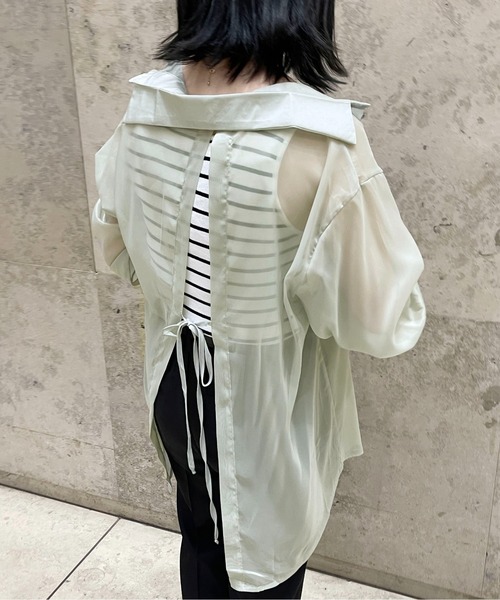 PairPair(ペアペア)の「バックリボンシアーシャツ(シャツ/ブラウス・レディース・オフホワイト/ライトグリーン・フリー)」の10枚目の写真