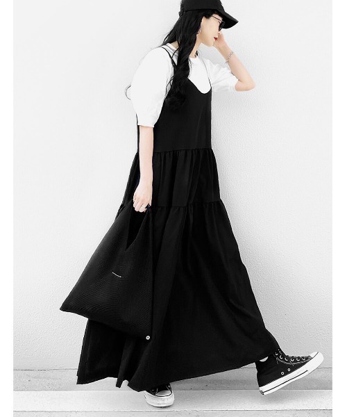 LVEU.（ラブユ.）の「Tiered camisole one-piece / ティアードキャミワンピース(Ai select)（ワンピース・レディース・ブラック・FREE）」の6枚目の写真