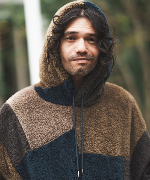 mj8676-Short Micro Fur Patchwork Hooded Blouson ブルゾン