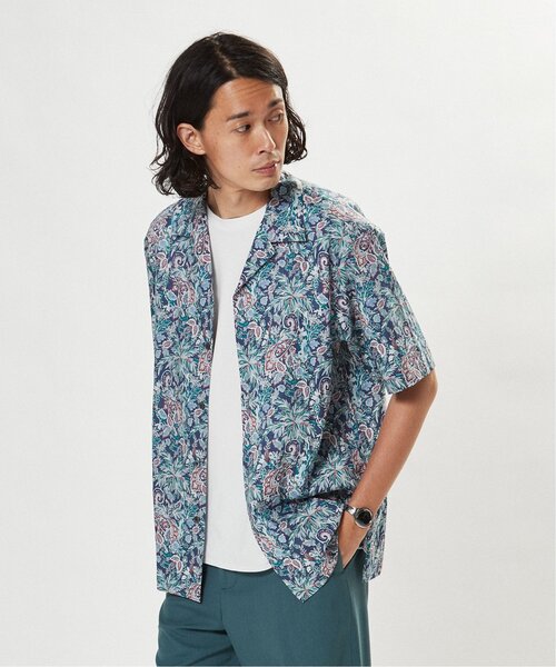美品『エストネーション』LIBERTY オープンカラーシャツ リーフ柄 美品『エストネーション』LIBERTY オープンカラーシャツ リーフ