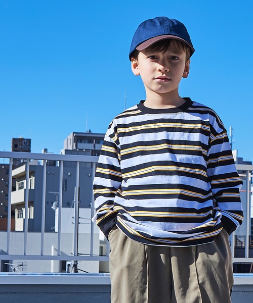 PAIRMANON STREET（ペアマノンストリート）の「【PAIRMANON STREET】マルチボーダーリブ付き長袖 Tシャツ（Tシャツ/カットソー・キッズ・ライトブルー/ブラウン系その他/グリーン系その他/ブルー系その他/イエロー系その他/バーガンディー/オレンジ系その他/ベージュ系その他2/グリーン系その他2/ブルー系その他2/ブルー系その他3/ブルー系その他4/ブラック×ホワイト/パープル系その他/ホワイト系その他/グレー系その他/グリーン系その他3・90/100/110/120/130/140/150）」の2枚目の写真