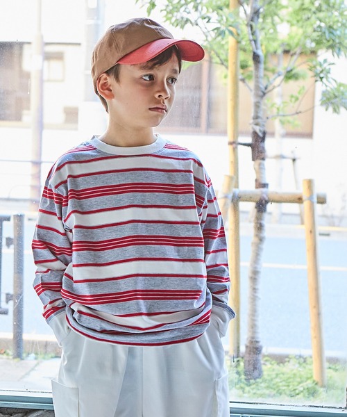 PAIRMANON STREET（ペアマノンストリート）の「【PAIRMANON STREET】マルチボーダーリブ付き長袖 Tシャツ（Tシャツ/カットソー・キッズ・ライトブルー/ブラウン系その他/グリーン系その他/ブルー系その他/イエロー系その他/バーガンディー/オレンジ系その他/ベージュ系その他2/グリーン系その他2/ブルー系その他2/ブルー系その他3/ブルー系その他4/ブラック×ホワイト/パープル系その他/ホワイト系その他/グレー系その他/グリーン系その他3・90/100/110/120/130/140/150）」の3枚目の写真