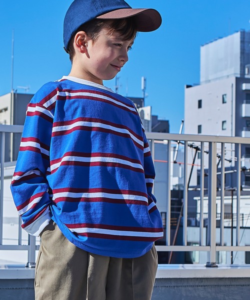 PAIRMANON STREET（ペアマノンストリート）の「【PAIRMANON STREET】マルチボーダーリブ付き長袖 Tシャツ（Tシャツ/カットソー・キッズ・ライトブルー/ブラウン系その他/グリーン系その他/ブルー系その他/イエロー系その他/バーガンディー/オレンジ系その他/ベージュ系その他2/グリーン系その他2/ブルー系その他2/ブルー系その他3/ブルー系その他4/ブラック×ホワイト/パープル系その他/ホワイト系その他/グレー系その他/グリーン系その他3・90/100/110/120/130/140/150）」の10枚目の写真