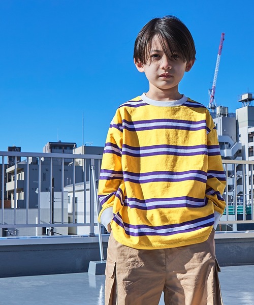 PAIRMANON STREET（ペアマノンストリート）の「【PAIRMANON STREET】マルチボーダーリブ付き長袖 Tシャツ（Tシャツ/カットソー・キッズ・ライトブルー/ブラウン系その他/グリーン系その他/ブルー系その他/イエロー系その他/バーガンディー/オレンジ系その他/ベージュ系その他2/グリーン系その他2/ブルー系その他2/ブルー系その他3/ブルー系その他4/ブラック×ホワイト/パープル系その他/ホワイト系その他/グレー系その他/グリーン系その他3・90/100/110/120/130/140/150）」の14枚目の写真