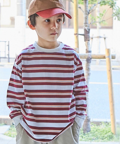 PAIRMANON STREET（ペアマノンストリート）の「【PAIRMANON STREET】マルチボーダーリブ付き長袖 Tシャツ（Tシャツ/カットソー・キッズ・ライトブルー/ブラウン系その他/グリーン系その他/ブルー系その他/イエロー系その他/バーガンディー/オレンジ系その他/ベージュ系その他2/グリーン系その他2/ブルー系その他2/ブルー系その他3/ブルー系その他4/ブラック×ホワイト/パープル系その他/ホワイト系その他/グレー系その他/グリーン系その他3・90/100/110/120/130/140/150）」の16枚目の写真