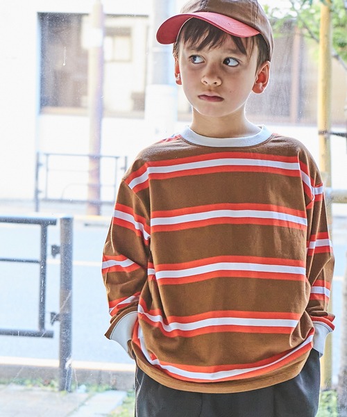 PAIRMANON STREET（ペアマノンストリート）の「【PAIRMANON STREET】マルチボーダーリブ付き長袖 Tシャツ（Tシャツ/カットソー・キッズ・ライトブルー/ブラウン系その他/グリーン系その他/ブルー系その他/イエロー系その他/バーガンディー/オレンジ系その他/ベージュ系その他2/グリーン系その他2/ブルー系その他2/ブルー系その他3/ブルー系その他4/ブラック×ホワイト/パープル系その他/ホワイト系その他/グレー系その他/グリーン系その他3・90/100/110/120/130/140/150）」の17枚目の写真