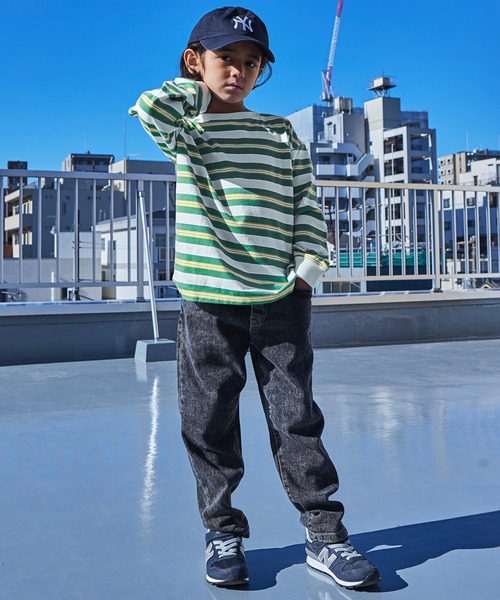 PAIRMANON STREET（ペアマノンストリート）の「【PAIRMANON STREET】マルチボーダーリブ付き長袖 Tシャツ（Tシャツ/カットソー・キッズ・ライトブルー/ブラウン系その他/グリーン系その他/ブルー系その他/イエロー系その他/バーガンディー/オレンジ系その他/ベージュ系その他2/グリーン系その他2/ブルー系その他2/ブルー系その他3/ブルー系その他4/ブラック×ホワイト/パープル系その他/ホワイト系その他/グレー系その他/グリーン系その他3・90/100/110/120/130/140/150）」の19枚目の写真