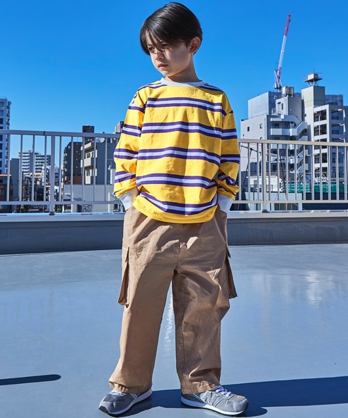 PAIRMANON STREET（ペアマノンストリート）の「【PAIRMANON STREET】マルチボーダーリブ付き長袖 Tシャツ（Tシャツ/カットソー・キッズ・ライトブルー/ブラウン系その他/グリーン系その他/ブルー系その他/イエロー系その他/バーガンディー/オレンジ系その他/ベージュ系その他2/グリーン系その他2/ブルー系その他2/ブルー系その他3/ブルー系その他4/ブラック×ホワイト/パープル系その他/ホワイト系その他/グレー系その他/グリーン系その他3・90/100/110/120/130/140/150）」の20枚目の写真