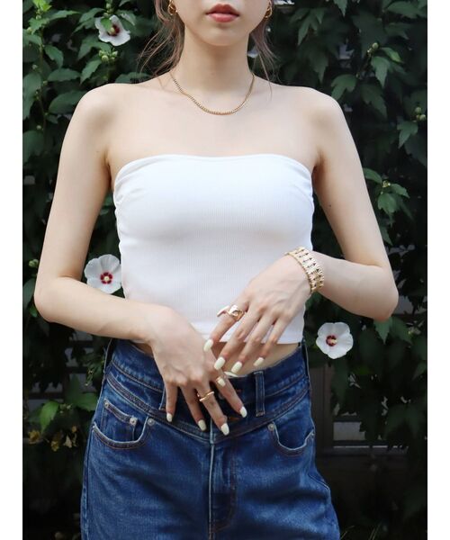 EVRIS（エヴリス）の「パットインベアトップ（チューブトップ・レディース・ホワイト/ブラック/レッド・FREE）」の7枚目の写真