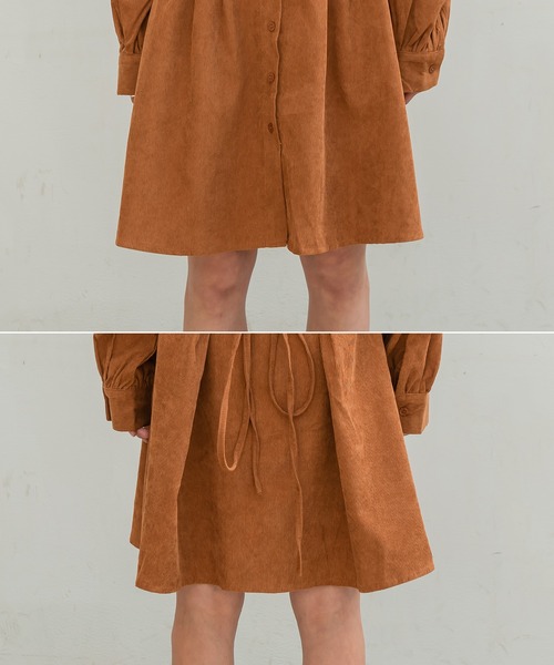 UNE MANSION（ユヌマンション）の「コーデュロイミディカラーワンピース（シャツワンピース・レディース・ネイビー/ブラウン・FREE）」の7枚目の写真