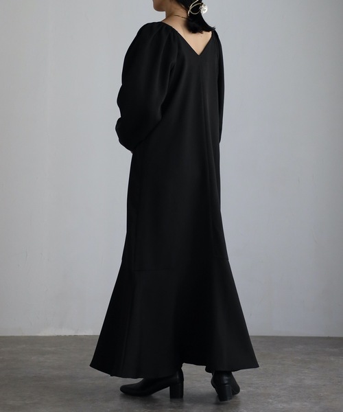 セール】ボリュームスリーブ裾フレアワンピース/マーメイド