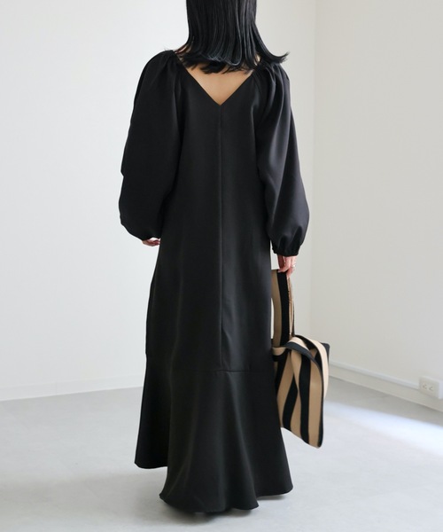 セール】ボリュームスリーブ裾フレアワンピース/マーメイドワンピース