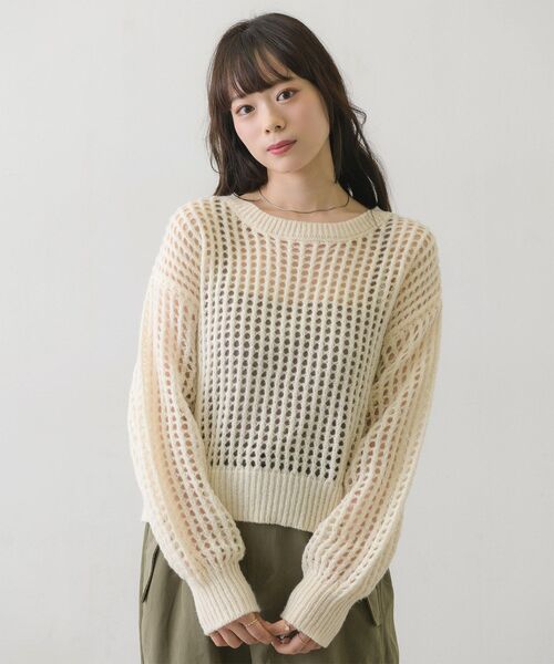 RETRO GIRL（レトロガール）の「カラーメッシュニットPO（ニット/セーター・レディース・ブラック/オフホワイト/イエロー/ブルー・FREE）」の2枚目の写真