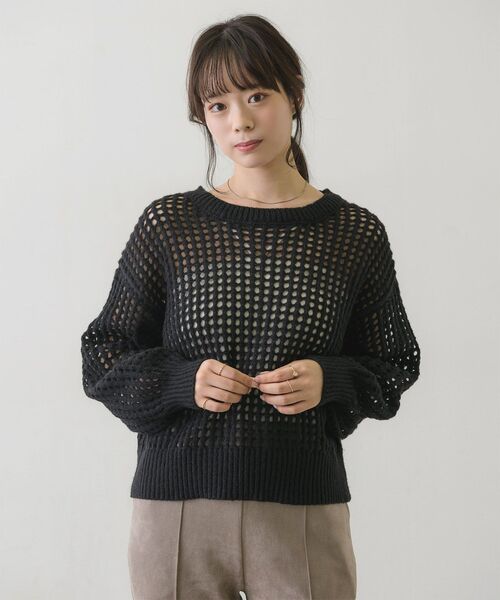 RETRO GIRL（レトロガール）の「カラーメッシュニットPO（ニット/セーター・レディース・ブラック/オフホワイト/イエロー/ブルー・FREE）」の3枚目の写真