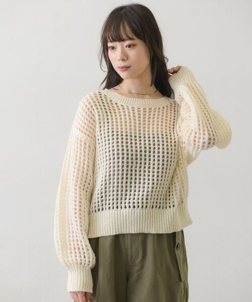 RETRO GIRL（レトロガール）の「カラーメッシュニットPO（ニット/セーター・レディース・ブラック/オフホワイト/イエロー/ブルー・FREE）」の14枚目の写真