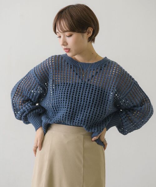 RETRO GIRL（レトロガール）の「カラーメッシュニットPO（ニット/セーター・レディース・ブラック/オフホワイト/イエロー/ブルー・FREE）」の11枚目の写真