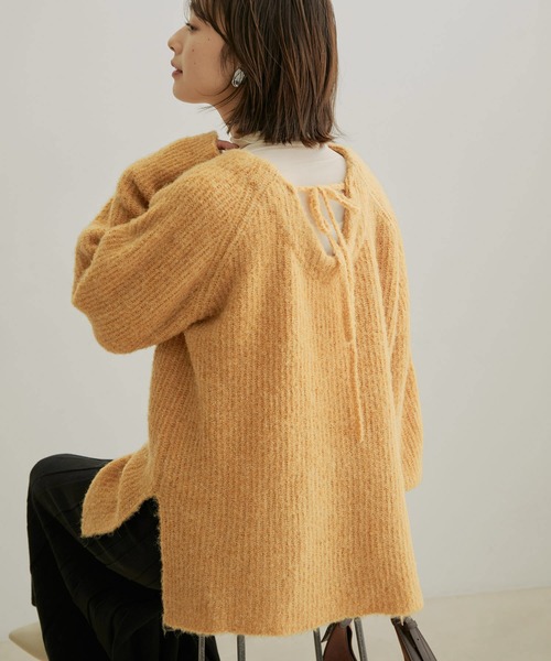 バックリボンルーズニット