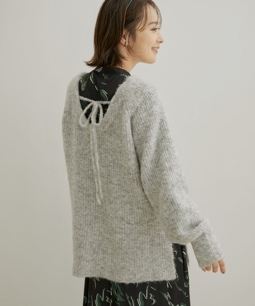 バックリボンルーズニット