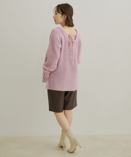 バックリボンルーズニット