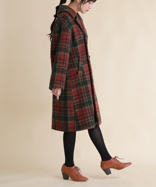 osharewalker（オシャレウォーカー）の「『チェック柄ブークレテーラードコート』（チェスターコート・レディース・ネイビー/レッド・FREE）」の9枚目の写真