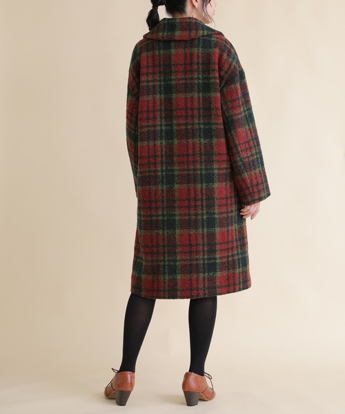 osharewalker（オシャレウォーカー）の「『チェック柄ブークレテーラードコート』（チェスターコート・レディース・ネイビー/レッド・FREE）」の10枚目の写真