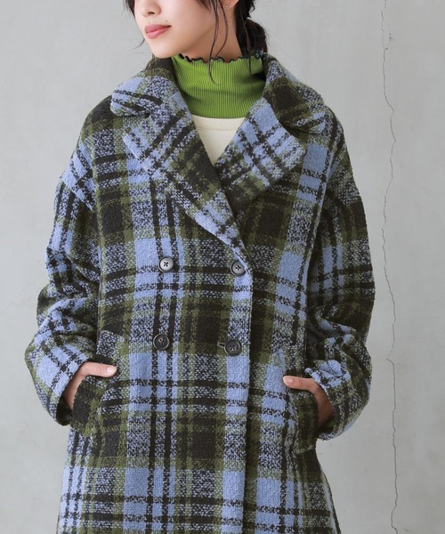 osharewalker（オシャレウォーカー）の「『チェック柄ブークレテーラードコート』（チェスターコート・レディース・ネイビー/レッド・FREE）」の11枚目の写真