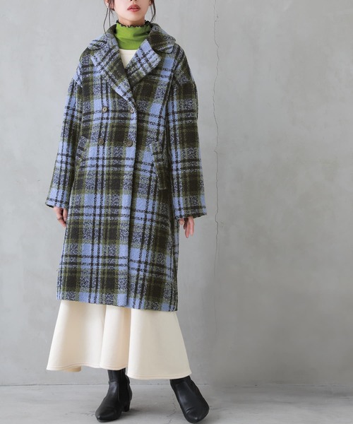 osharewalker（オシャレウォーカー）の「『チェック柄ブークレテーラードコート』（チェスターコート・レディース・ネイビー/レッド・FREE）」の12枚目の写真