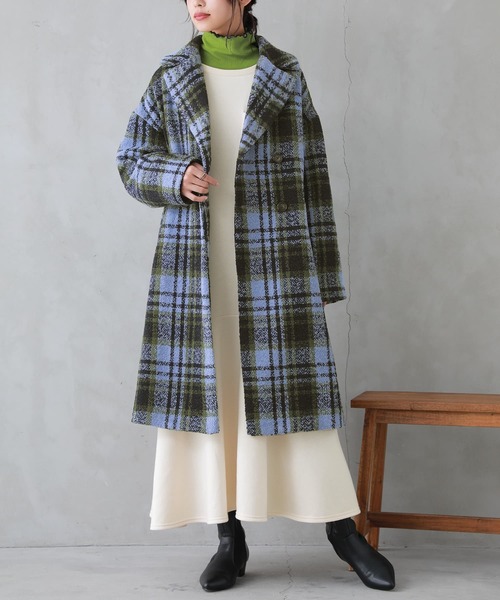 osharewalker（オシャレウォーカー）の「『チェック柄ブークレテーラードコート』（チェスターコート・レディース・ネイビー/レッド・FREE）」の13枚目の写真