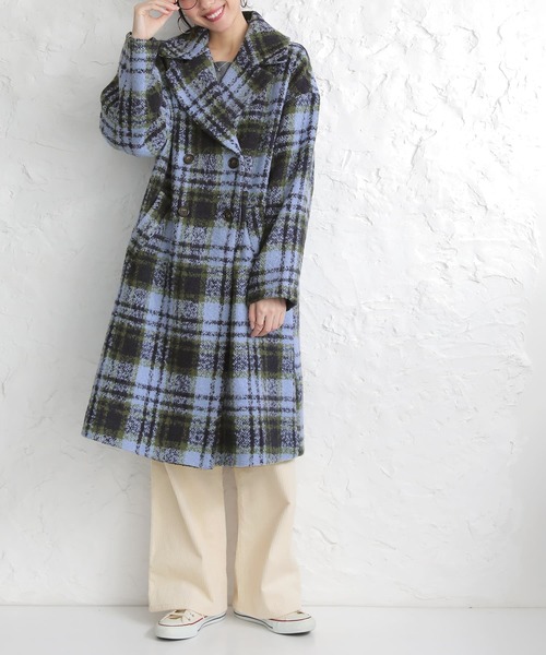 osharewalker（オシャレウォーカー）の「『チェック柄ブークレテーラードコート』（チェスターコート・レディース・ネイビー/レッド・FREE）」の14枚目の写真